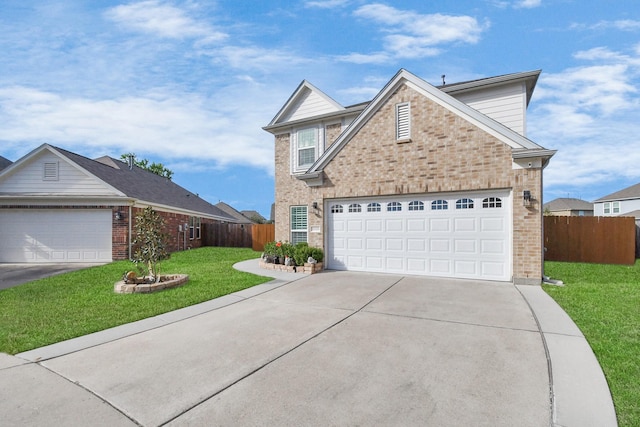 18306 Fresh Air Ct, Houston, TX 77084 - traditional-style home featuring brick siding, driveway, fence, and a front yard