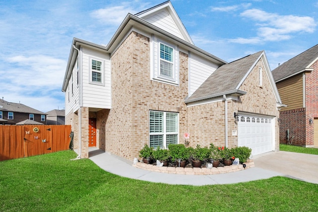 18306 Fresh Air Ct, Houston, TX 77084 - traditional-style house featuring fence, brick siding, a front yard, a gate, and driveway