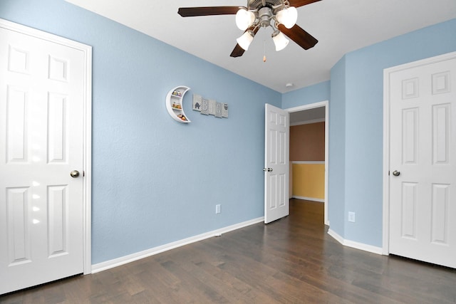 18306 Fresh Air Ct, Houston, TX 77084 - unfurnished bedroom with baseboards, ceiling fan, and wood finished floors