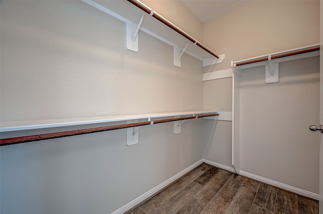 spacious closet with dark hardwood / wood-style floors