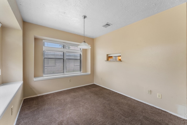 empty room featuring a textured ceiling and carpet flooring