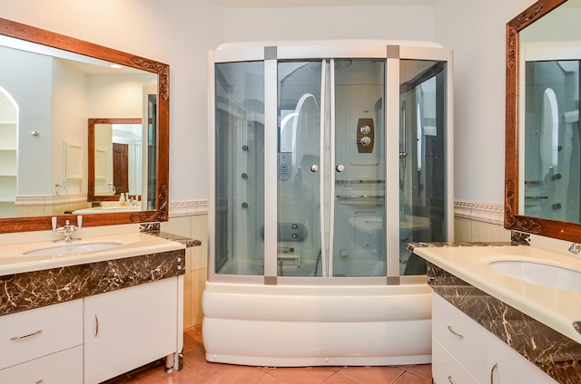 bathroom with vanity and tile patterned floors