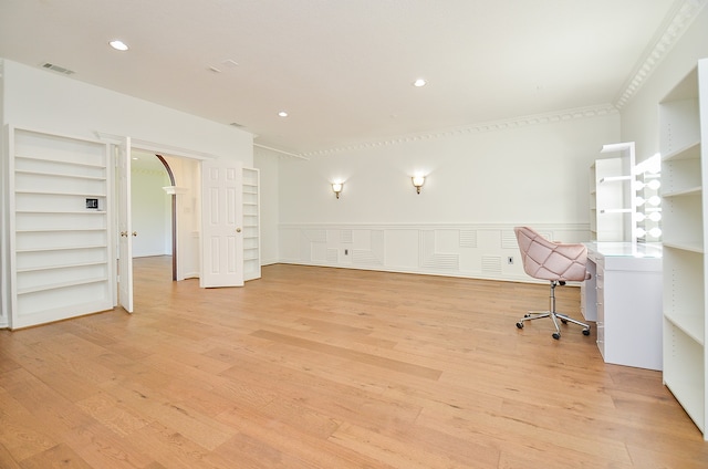 unfurnished office featuring light wood-type flooring