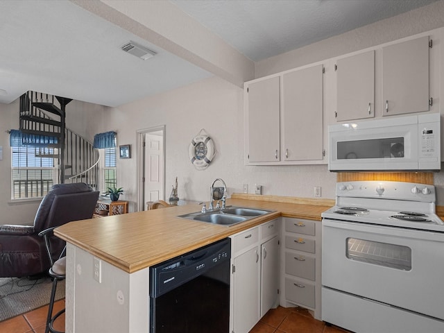 125 Driftwood Ct, Surfside Beach, TX 77541 - kitchen featuring tile patterned flooring, visible vents, white appliances, open floor plan, and a sink