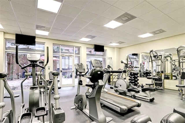 gym with a drop ceiling