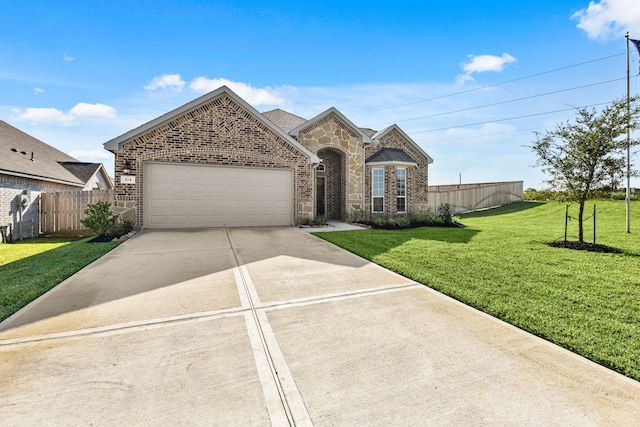 view of front of home featuring a front yard and a garage