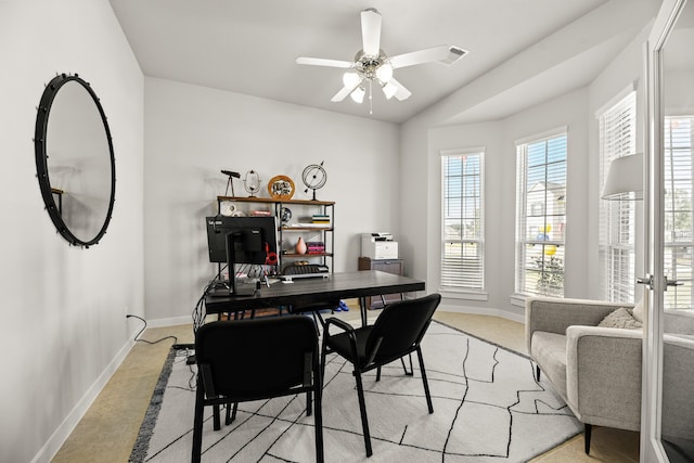 office featuring ceiling fan