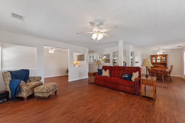 living room with dark wood-type flooring