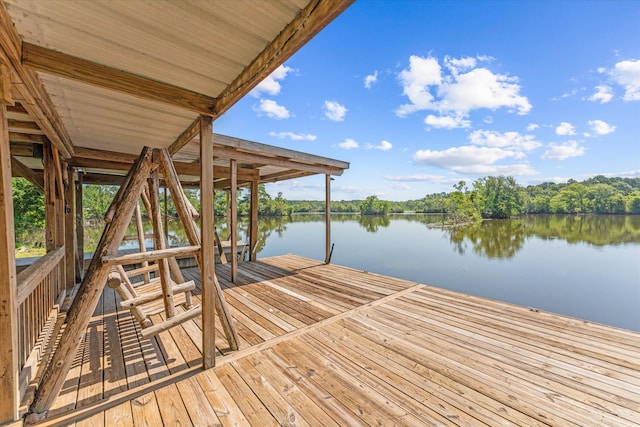 view of dock with a water view