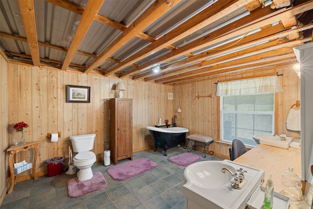 interior space featuring wooden walls