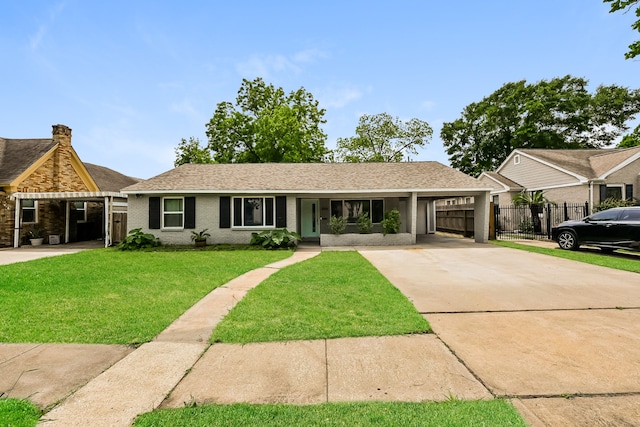 single story home with a garage and a front yard