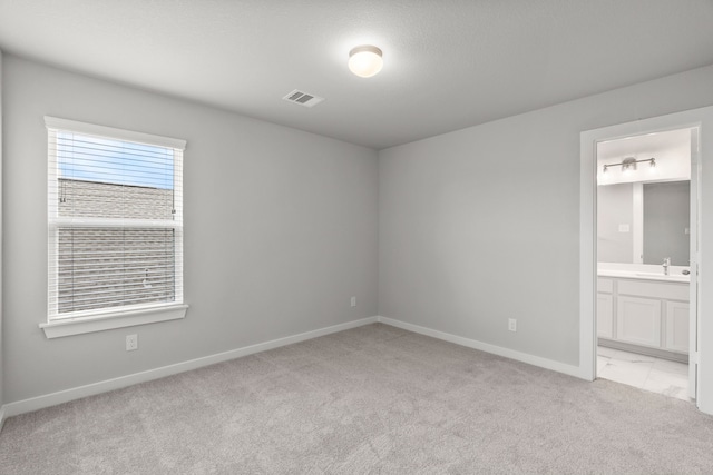 unfurnished room with sink and light colored carpet