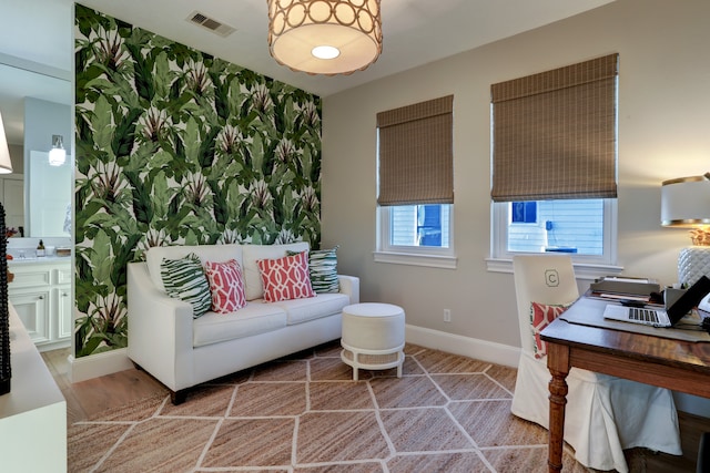 home office featuring light hardwood / wood-style flooring