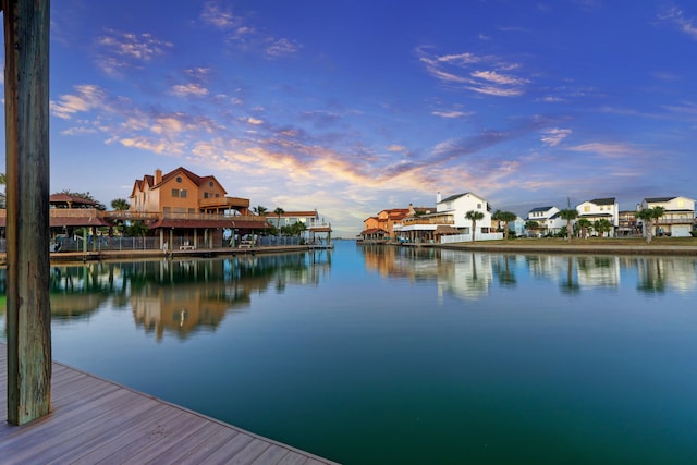 dock area with a water view