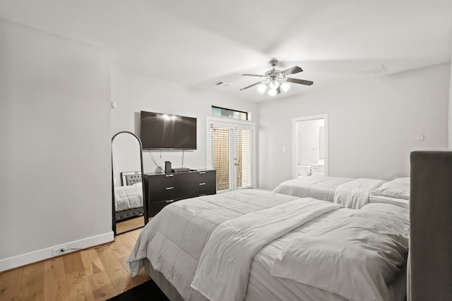 bedroom featuring ceiling fan and light hardwood / wood-style floors