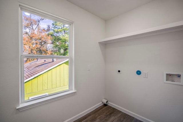 laundry room with dark wood-type flooring, washer hookup, and hookup for an electric dryer