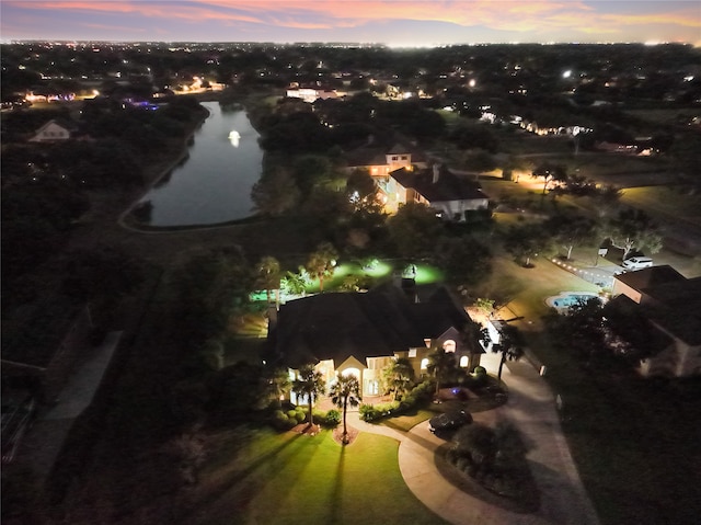 view of aerial view at dusk