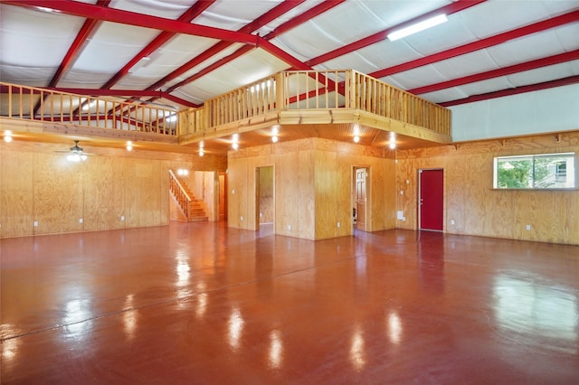 interior space featuring wooden walls