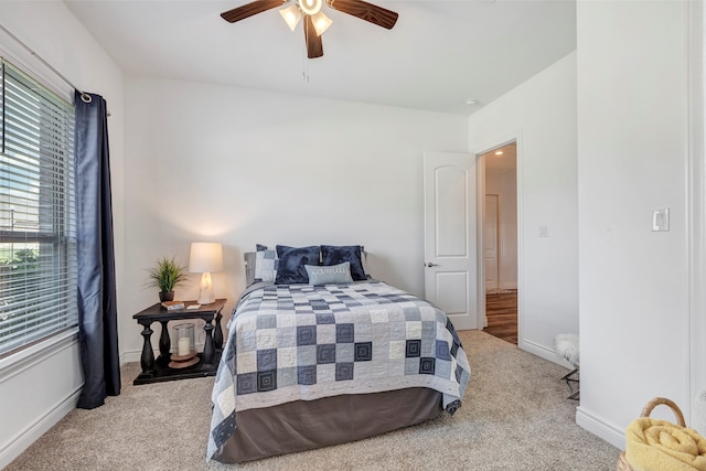 bedroom featuring carpet and ceiling fan