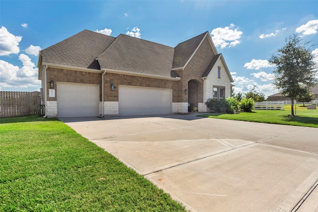 view of front of home featuring a front yard and a garage