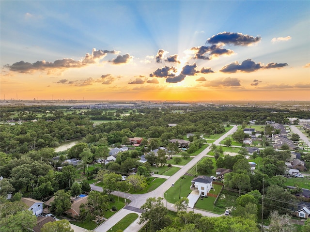 view of aerial view at dusk