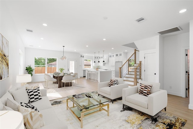 living room featuring light wood-type flooring