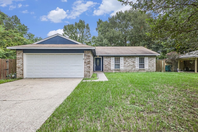 single story home featuring driveway, fence, and a front yard