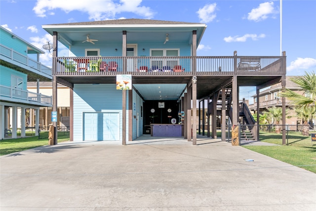 exterior space with a garage and a yard