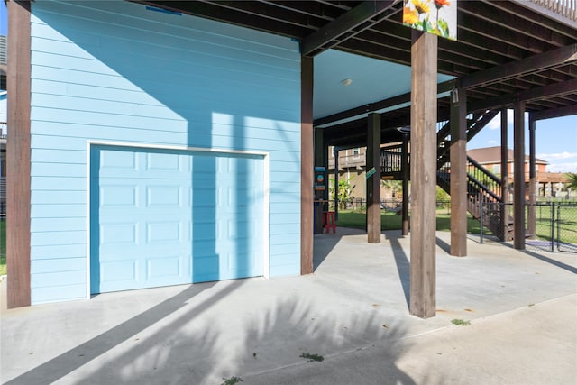 exterior space with a garage