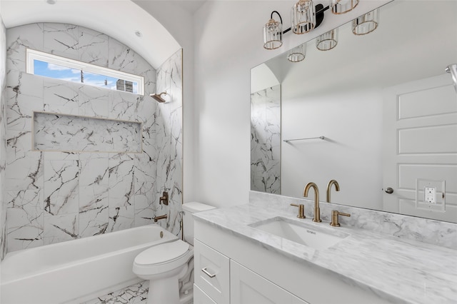 full bathroom featuring vanity, toilet, and tiled shower / bath combo