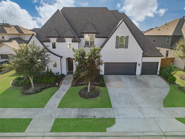 view of front of house featuring a front yard and a garage