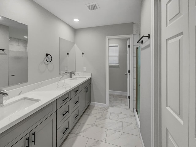 bathroom featuring vanity and walk in shower