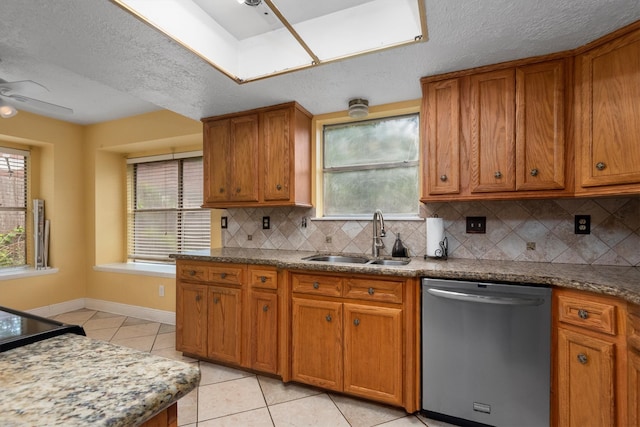 kitchen featuring dishwasher, plenty of natural light, decorative backsplash, and sink