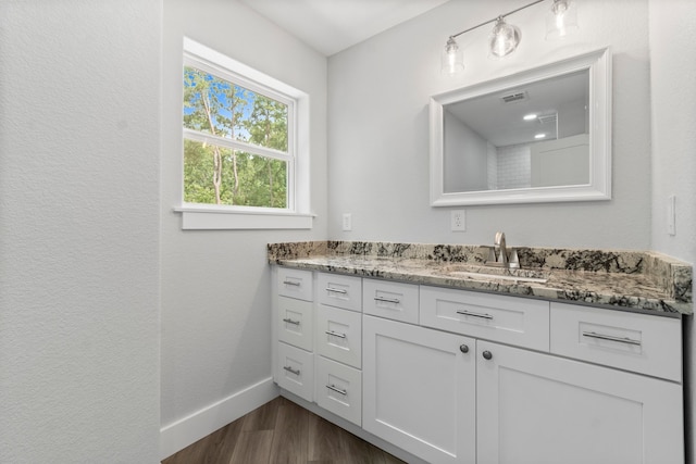 bathroom featuring vanity and hardwood / wood-style floors