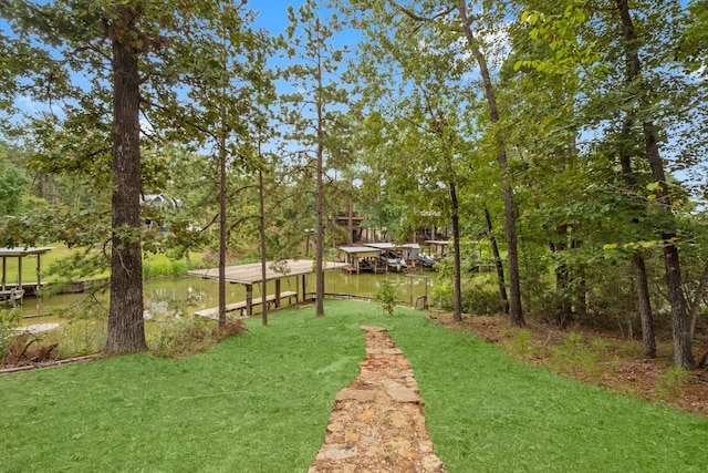 view of property's community featuring a water view and a yard