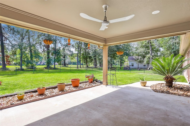 view of patio / terrace featuring ceiling fan