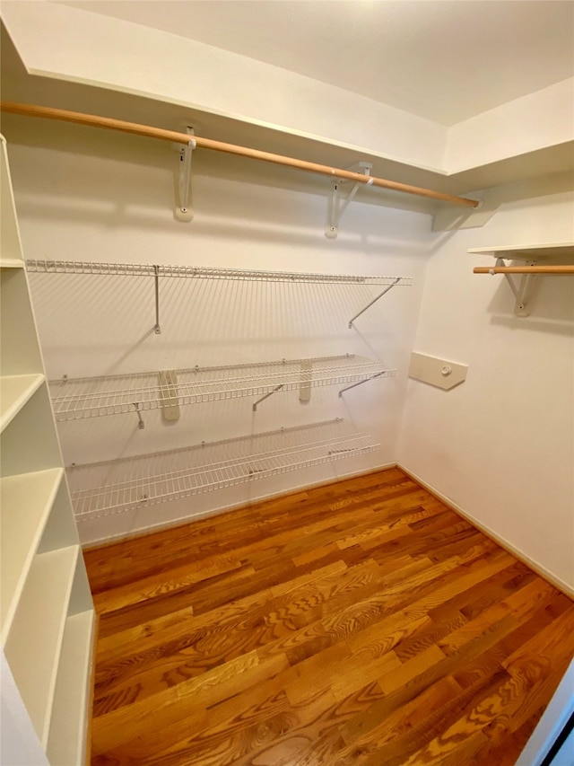 walk in closet with hardwood / wood-style flooring