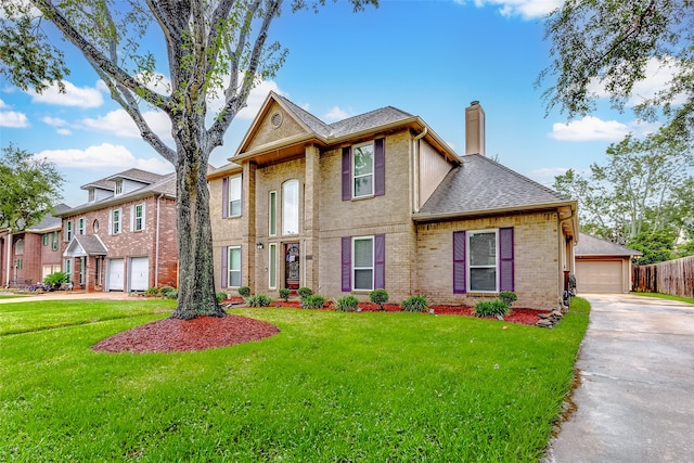 view of front of home with a garage and a front lawn