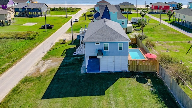 bird's eye view featuring a water view