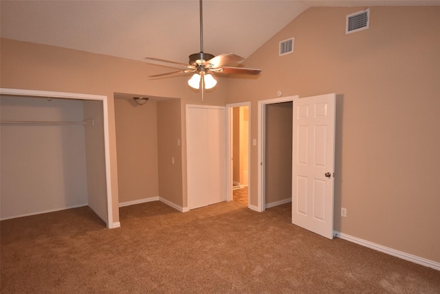 unfurnished bedroom with visible vents, baseboards, and carpet flooring