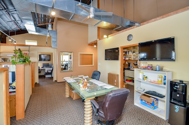 playroom featuring a high ceiling and carpet flooring