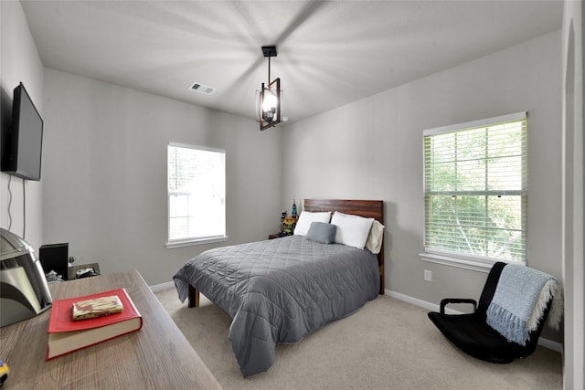 carpeted bedroom with multiple windows