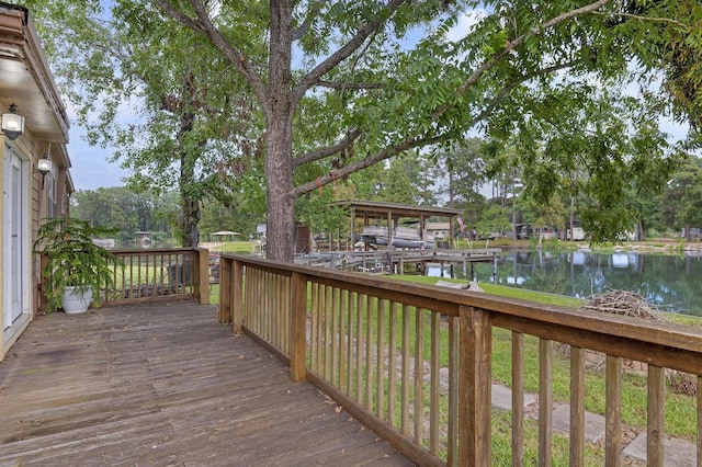 wooden terrace with a water view