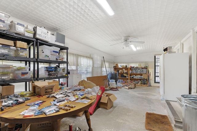 interior space with a ceiling fan