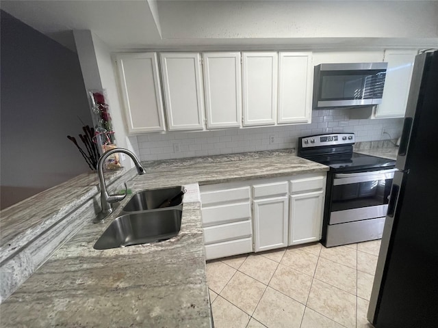 kitchen featuring white cabinetry, sink, tasteful backsplash, and appliances with stainless steel finishes