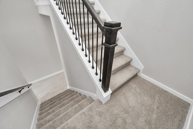 stairs featuring carpet floors