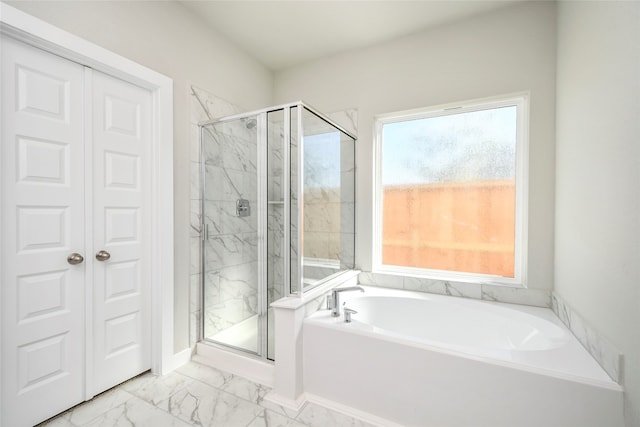 bathroom with plus walk in shower