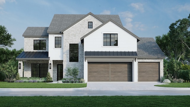 modern farmhouse with a garage and a front yard