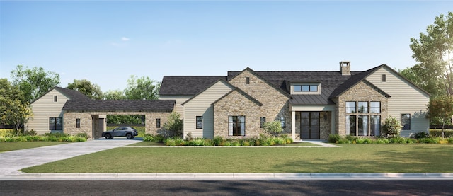 view of front of house with a front yard and a carport