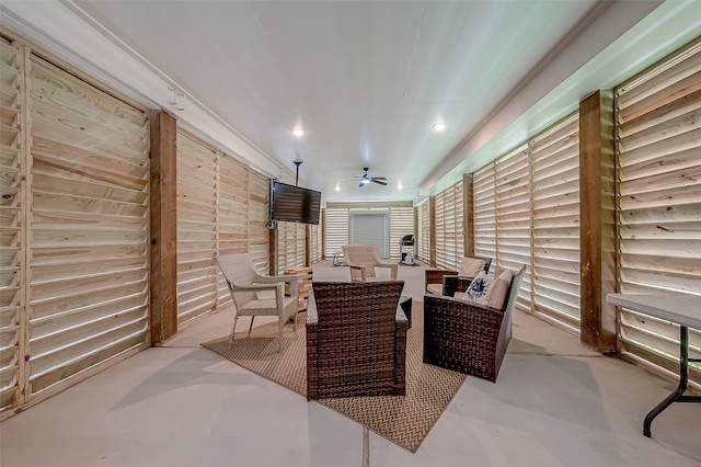 view of patio featuring ceiling fan